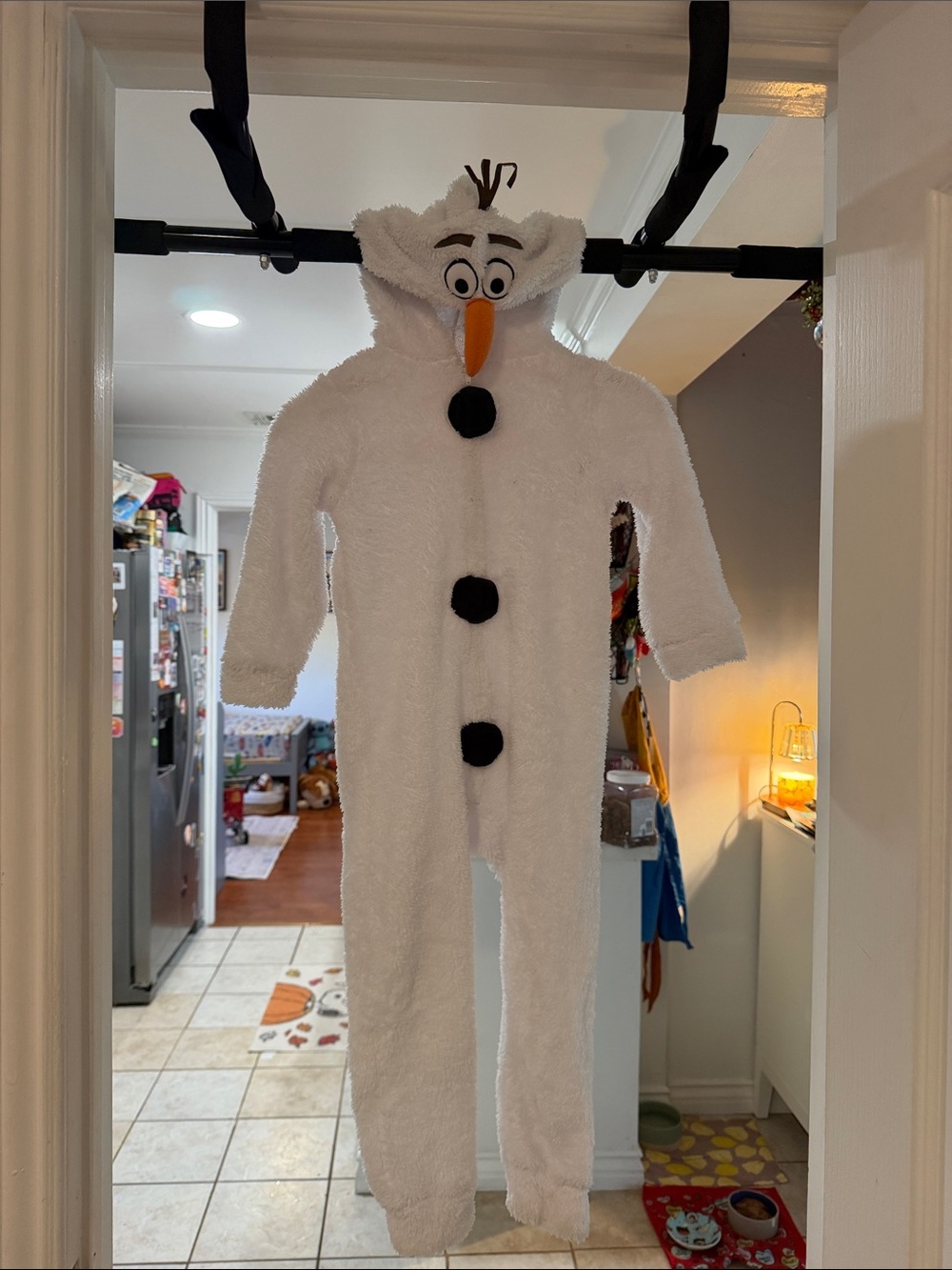 Disney White Olaf Plush Hooded Jumpsuit with Black Button Accents